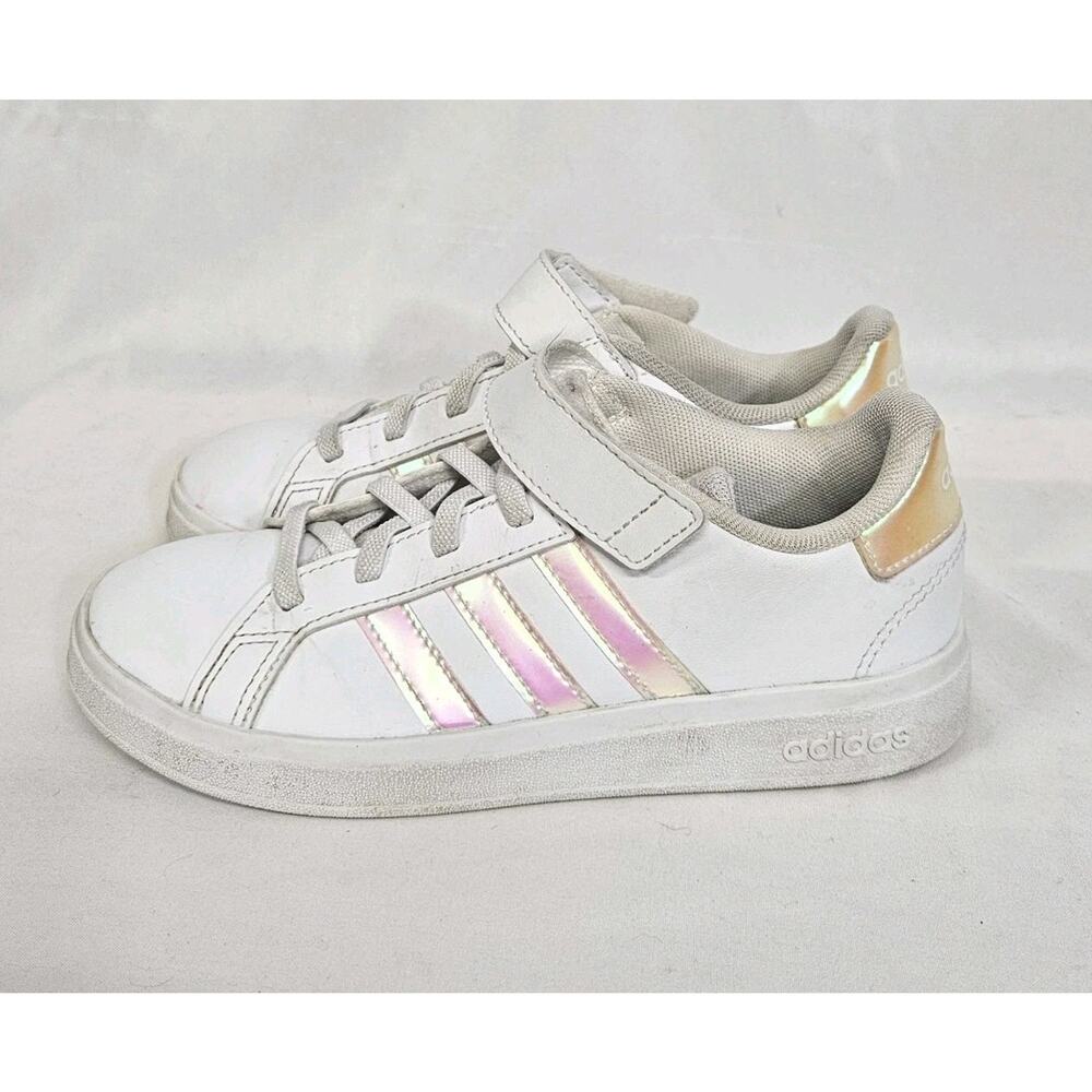 Adidas Children's Girls Grand Court 2.0 Cloud White Iridescent Sneakers Size 1.5 - Picture 6 of 9